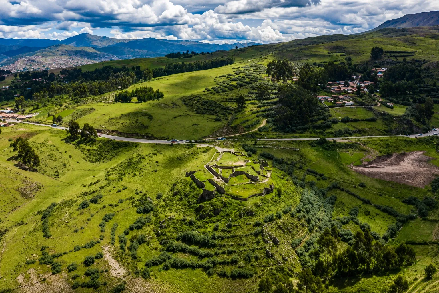 Terraces and farmland around Chinchero from the air