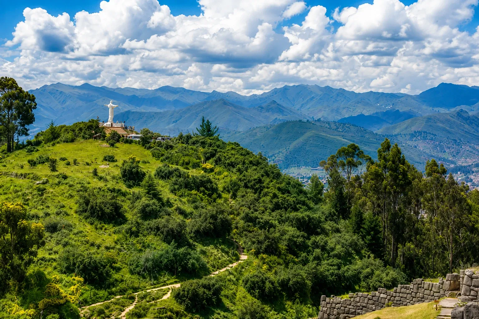 The Cristo Blanco statue on its hill above Cusco