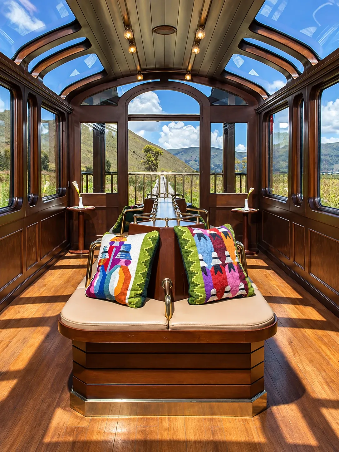 The observation car of the Hiram Bingham train, open to the valley