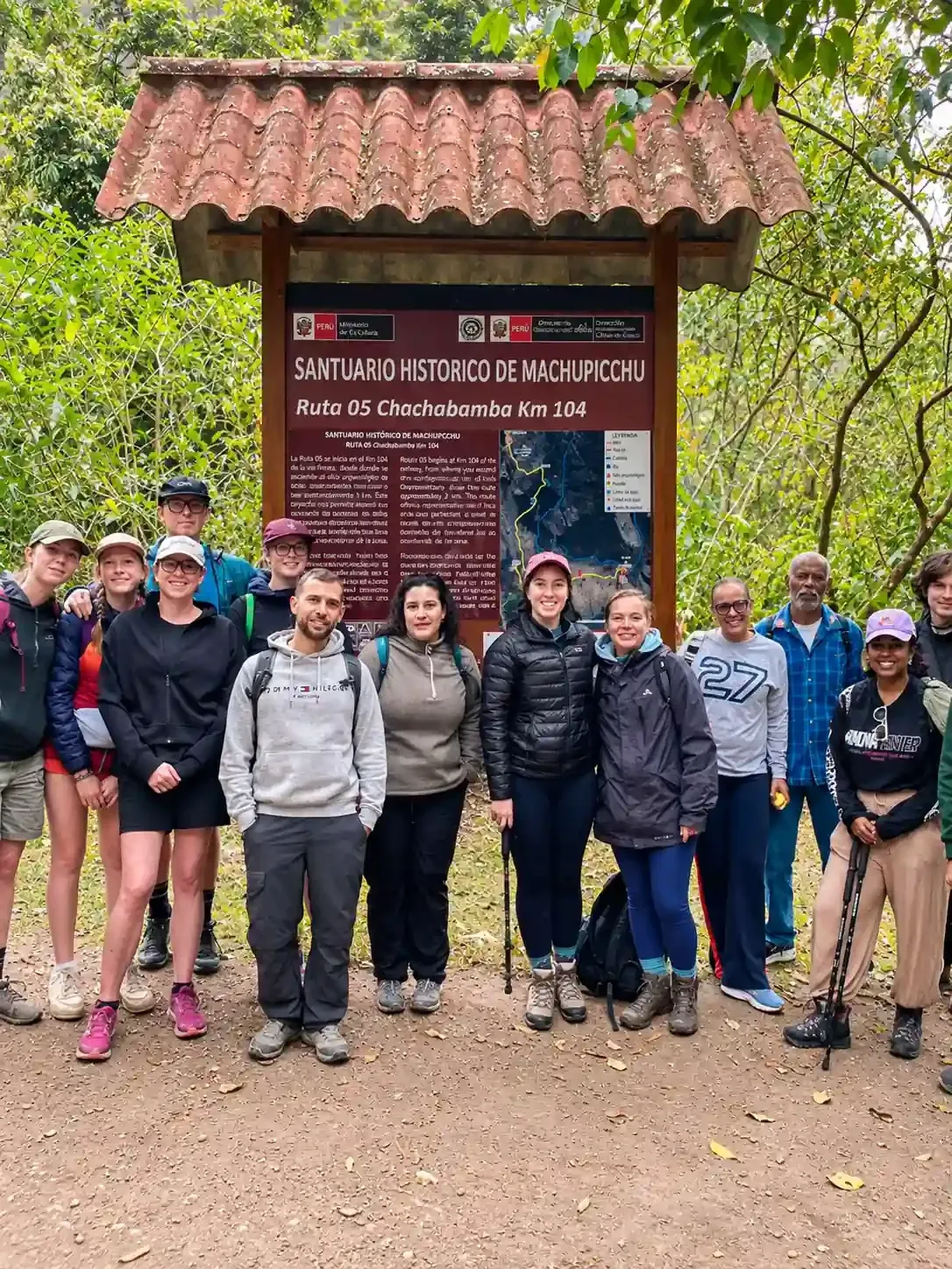 Walkers at the Km 104 checkpoint before starting the Short Inca Trail