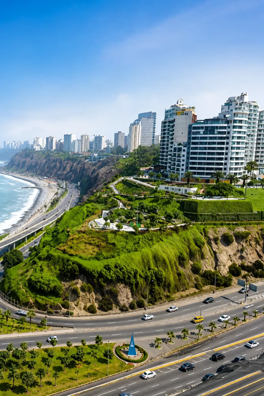 The coast road and cliffs of Miraflores in Lima