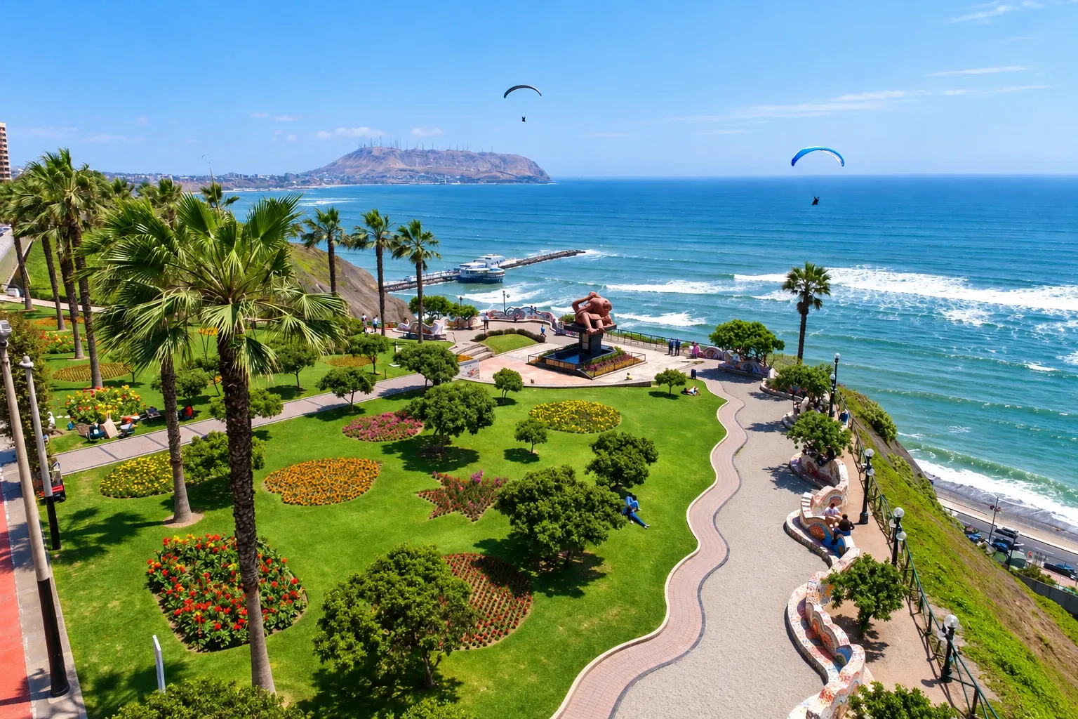 The clifftop gardens of Miraflores above the Pacific in Lima