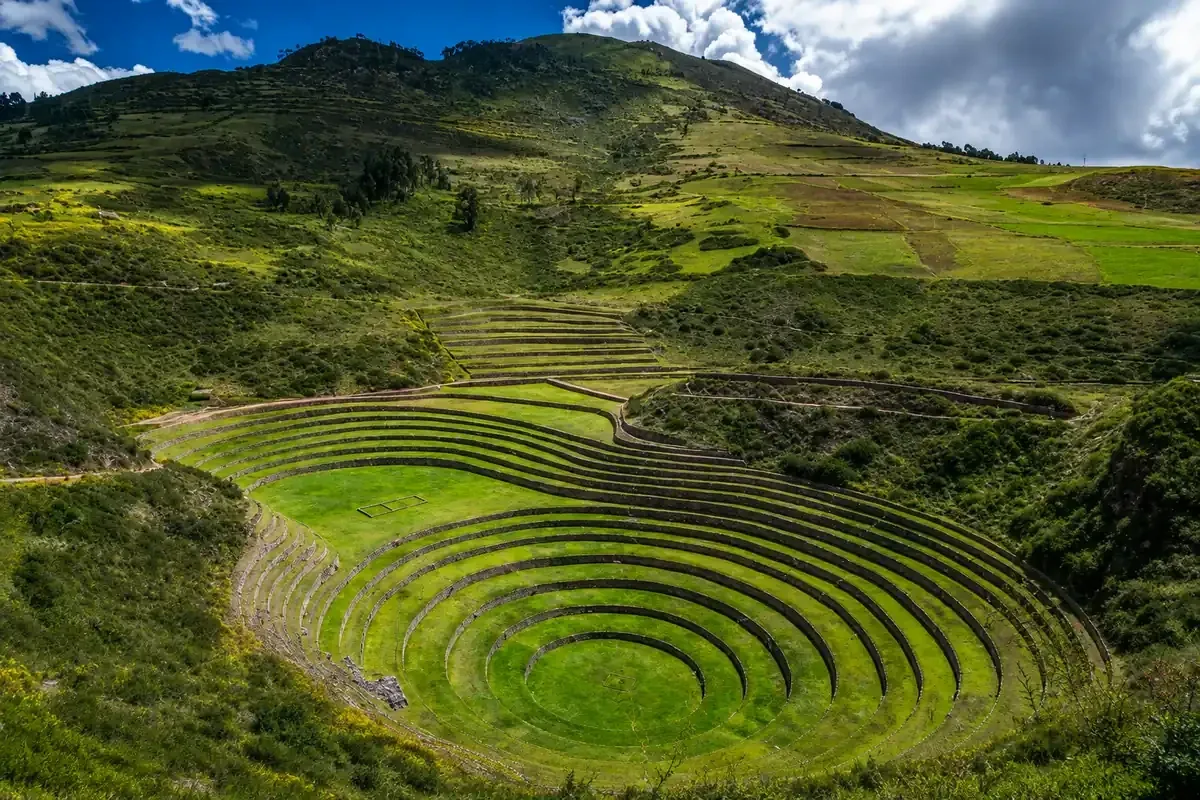 The terraces of Moray with farmland beyond