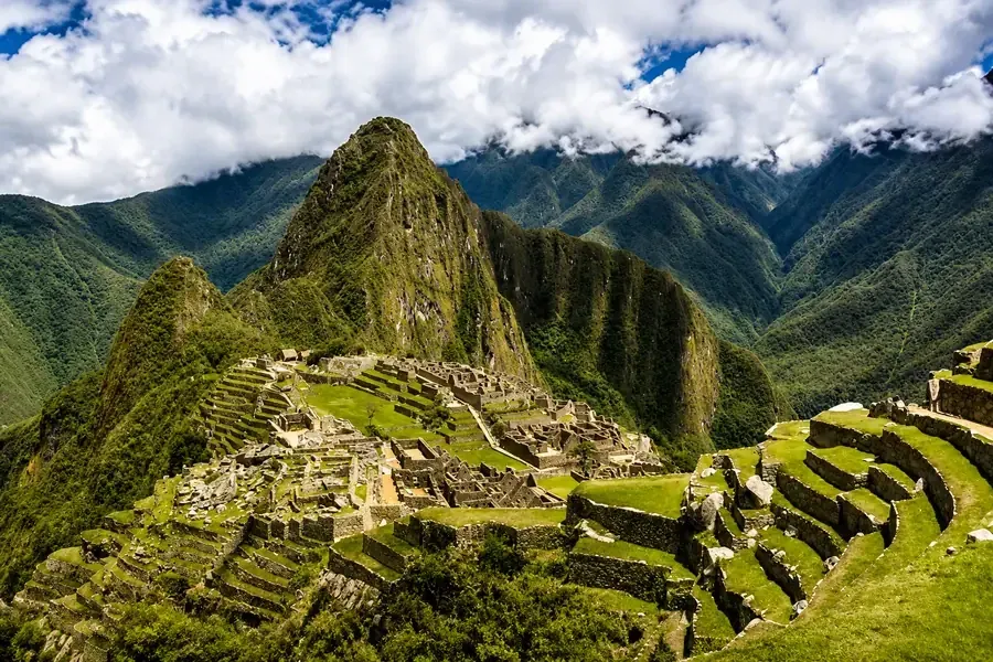 The classic view of Machu Picchu from the upper terraces