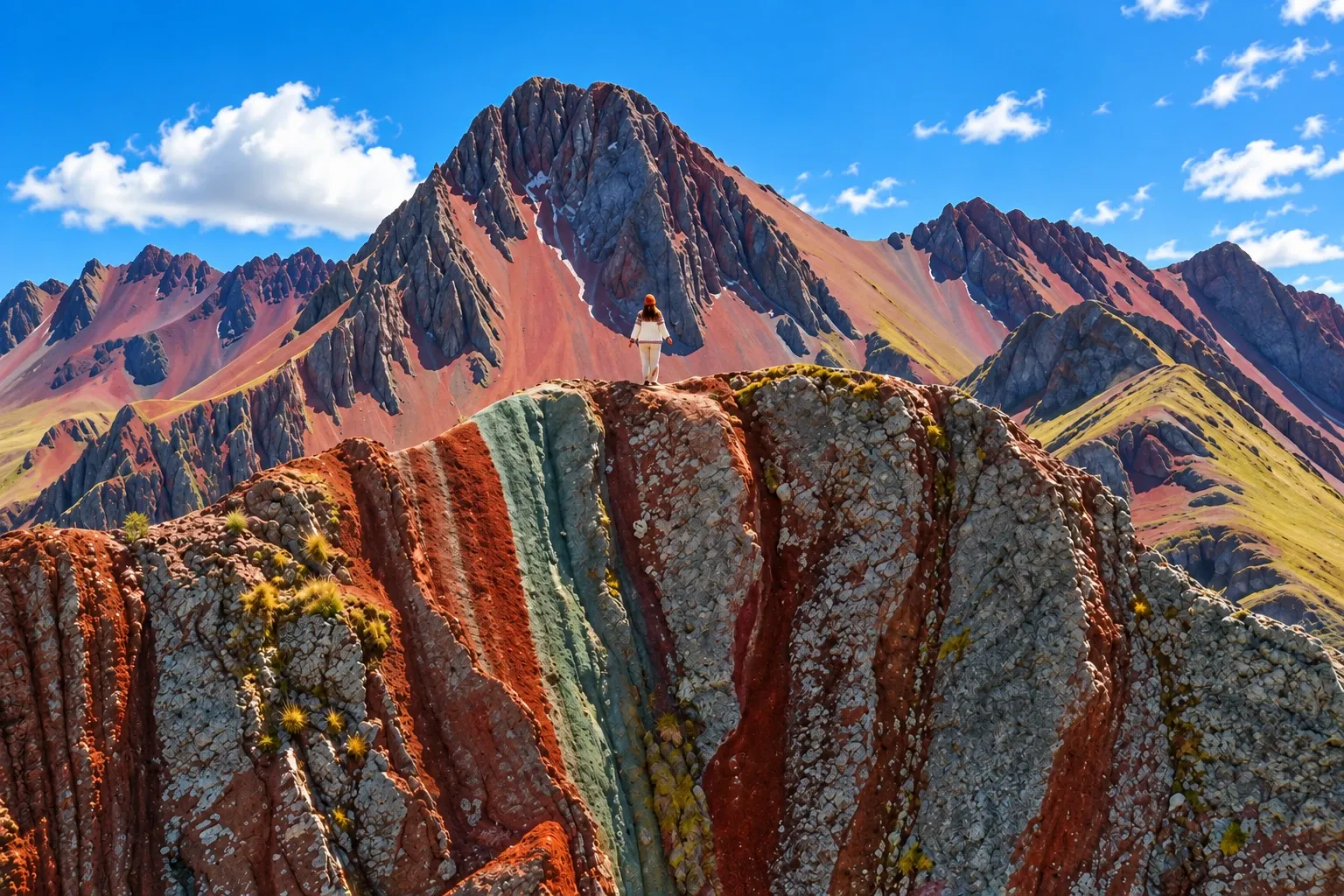 The jagged red and green ridges of Pallay Punchu