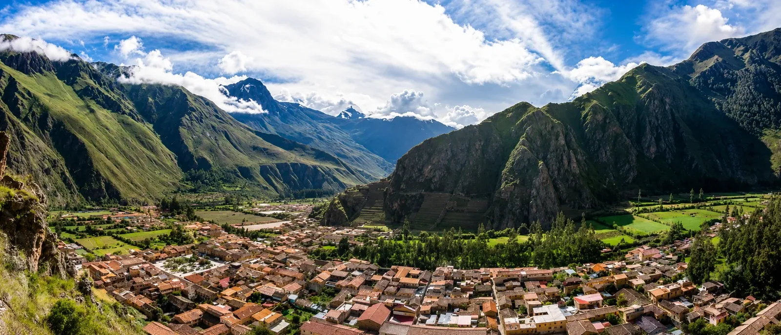 The Sacred Valley and the town of Urubamba from the hills